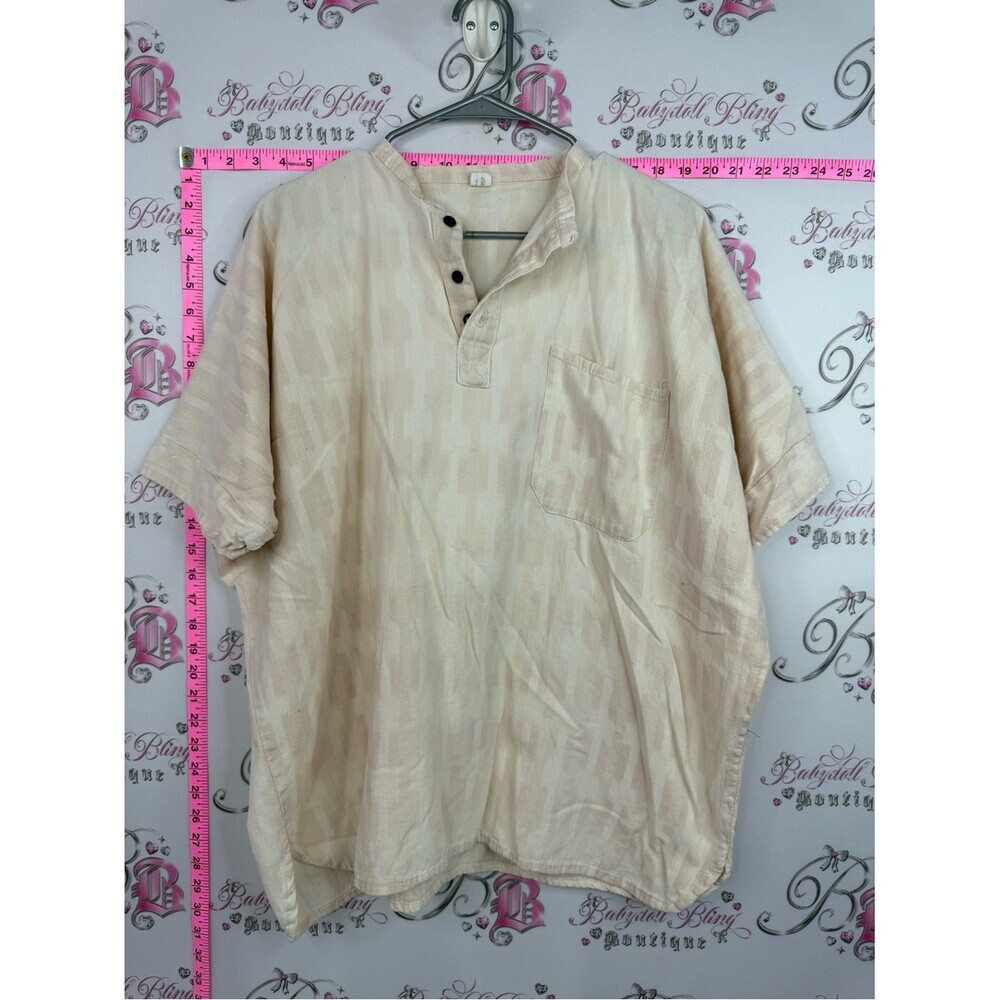Vintage shirt Men's Cream Short-Sleeve Henley Shirt - Casual Pocket Tee
